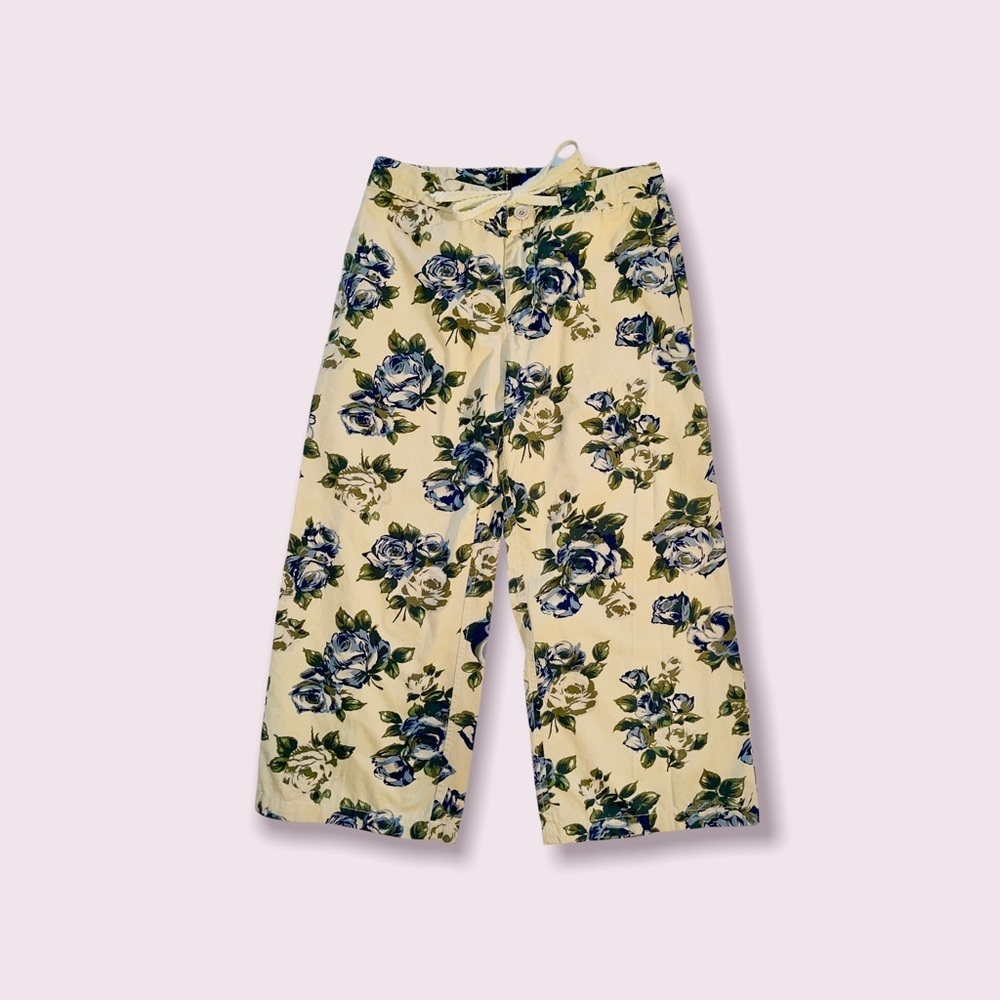 Blue Dot Floral Wide Leg Cropped Chinos